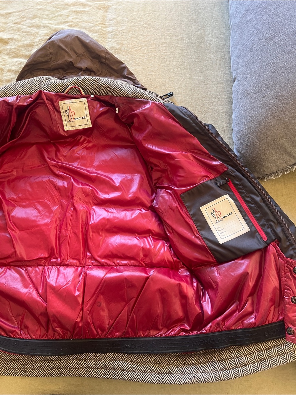 Moncler Brown Quilted & Herringbone Hooded Mixed-Material Jacket - Picture 2 of 8